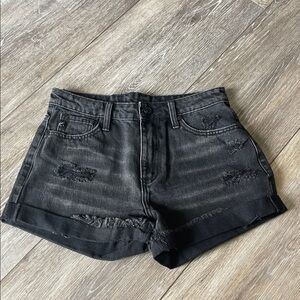 Black Distressed Denim Kancan Shorts